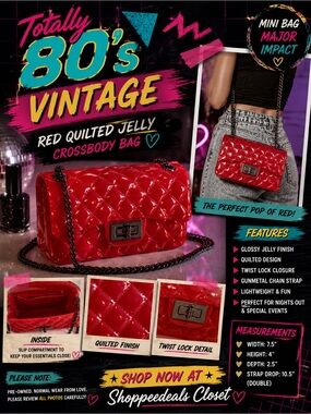 Red Quilted Jelly Crossbody Bag Chain Strap Mini Purse Glossy Candy Bag